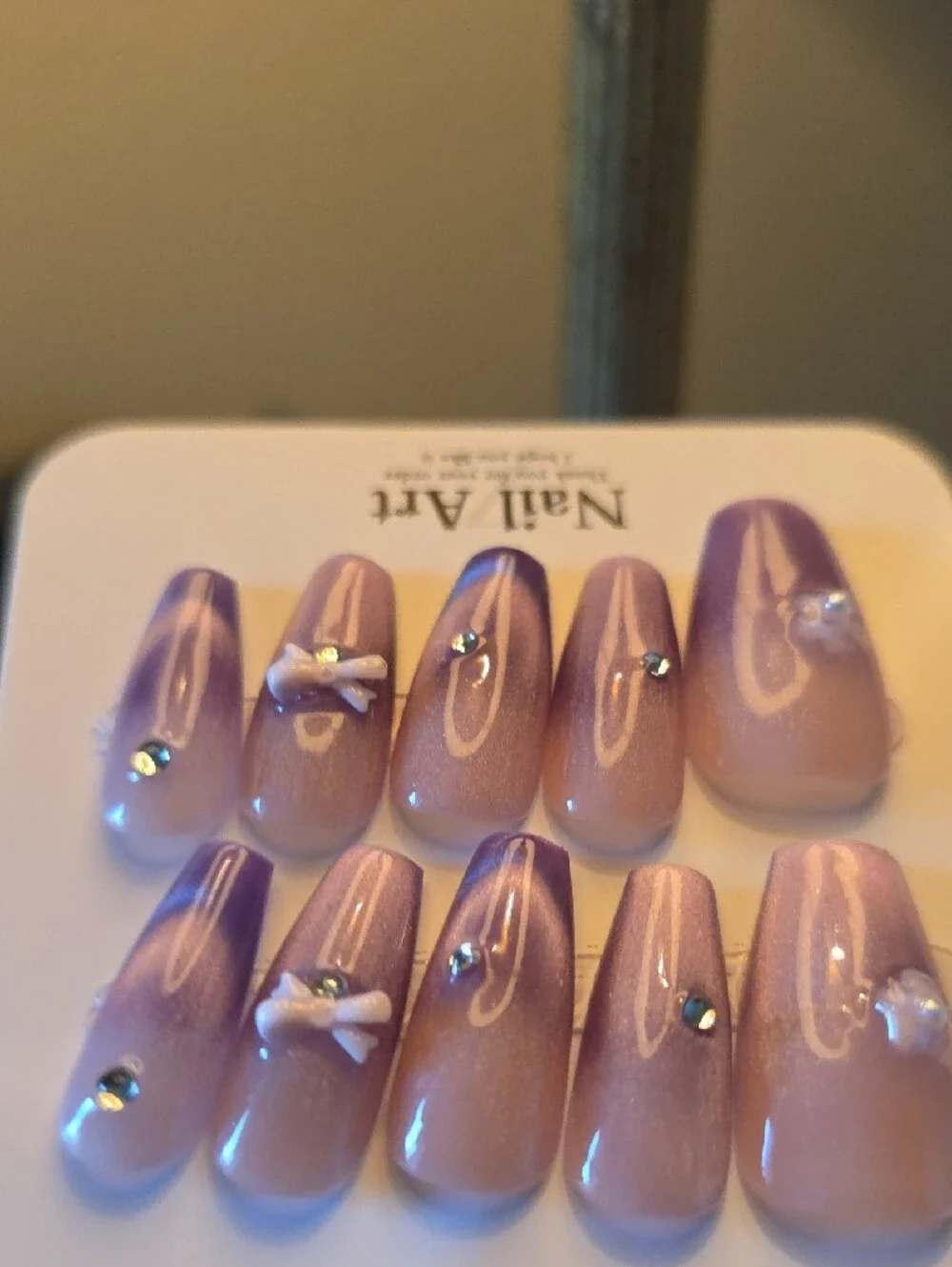 Press-On Ombre Purple Nail Set with Rhinestones Size Large